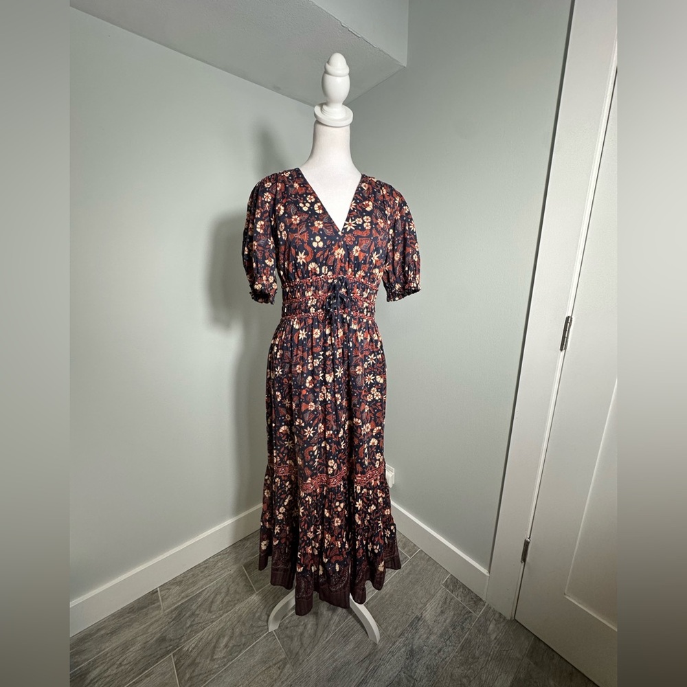 ULLA JOHNSON Zaria Cotton Midi Floral Puff Sleeve Dress Size 6 - Picture 5 of 15